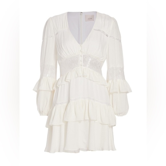 CINQ A SEPT Sanya Ruffled Silk & Lace ivory Dress 2 NWOT - Picture 6 of 12